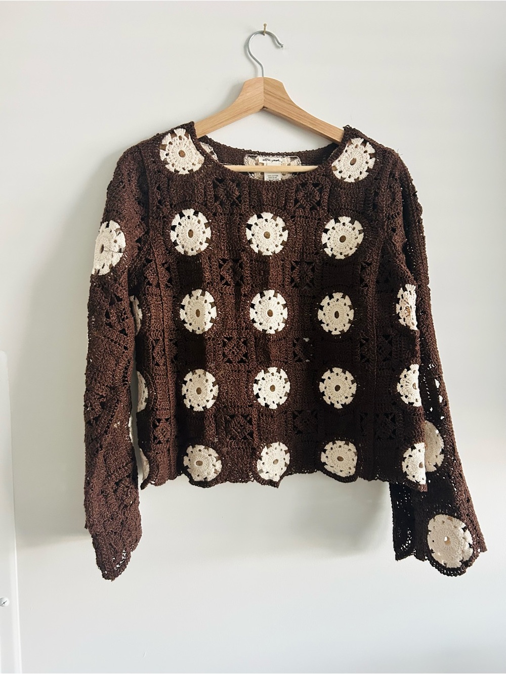 Ultra Pink Brown Crochet Sweater Top